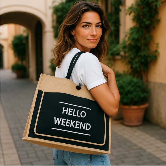 Classic "Hello Weekend" Tote Summer Beach Bag - Picture 13 of 15